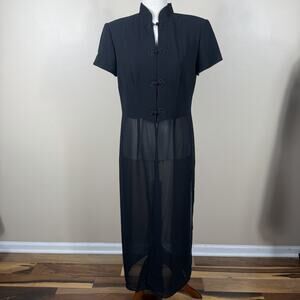 Sheri Martin Sheer Duster Dress Black Asian Inspired Gothic Maxi Women’s 8